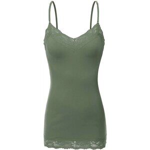 Bozzolo Women's Green Lace Trim Cami Tank Top Adjustable Straps Stretchy Fit
